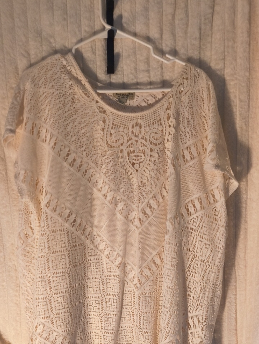 One World Lace Crochet Short Sleeve Top - Cream